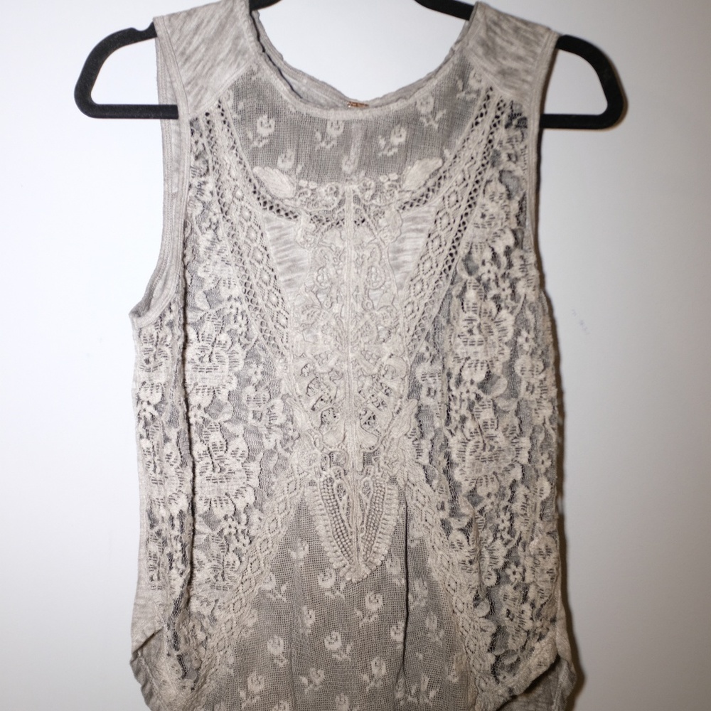 Free People Gray Lace Tank Top
